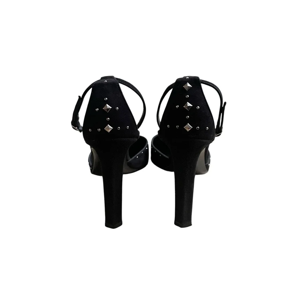 CASADEI Black Suede Studded Pointed Toe Heels Size 6 Made in Italy Retail $348